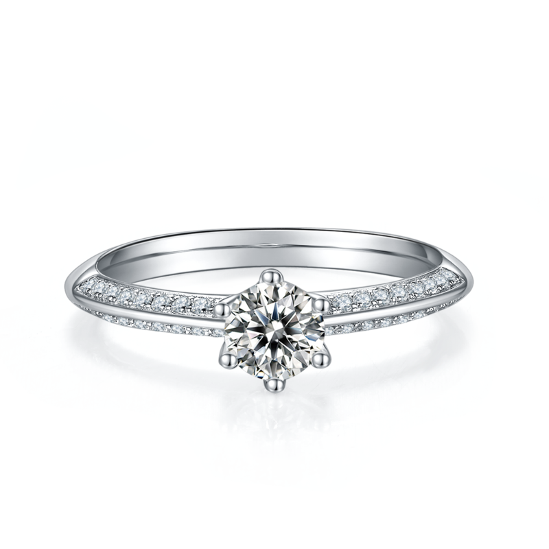 直臂豪镶半壁江山S925银镀白金MoissaniteWomen's Ring50分D级